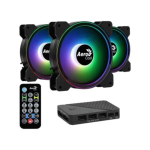 ABANICO AEROCOOL SATURN 12F ARGB PRO 3 VENTILADORES ARGB 120MM 1 CONCENTRADOR DE CONTROL H66F ARG CONTROL REMOTO NEGRO ACF3-ST10247.01