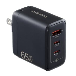 CARGADOR DE PARED ADATA CHARGERU-0653-QCPDBK 65W 2 PUERTOS USB-C Y 1 PUERTO USB-A CARGA RAPIDA