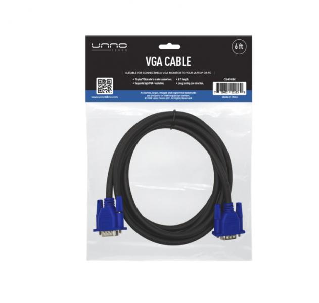 CABLE UNNO TEKNO VGA 1.8M/6FT BLACK CB4016BK